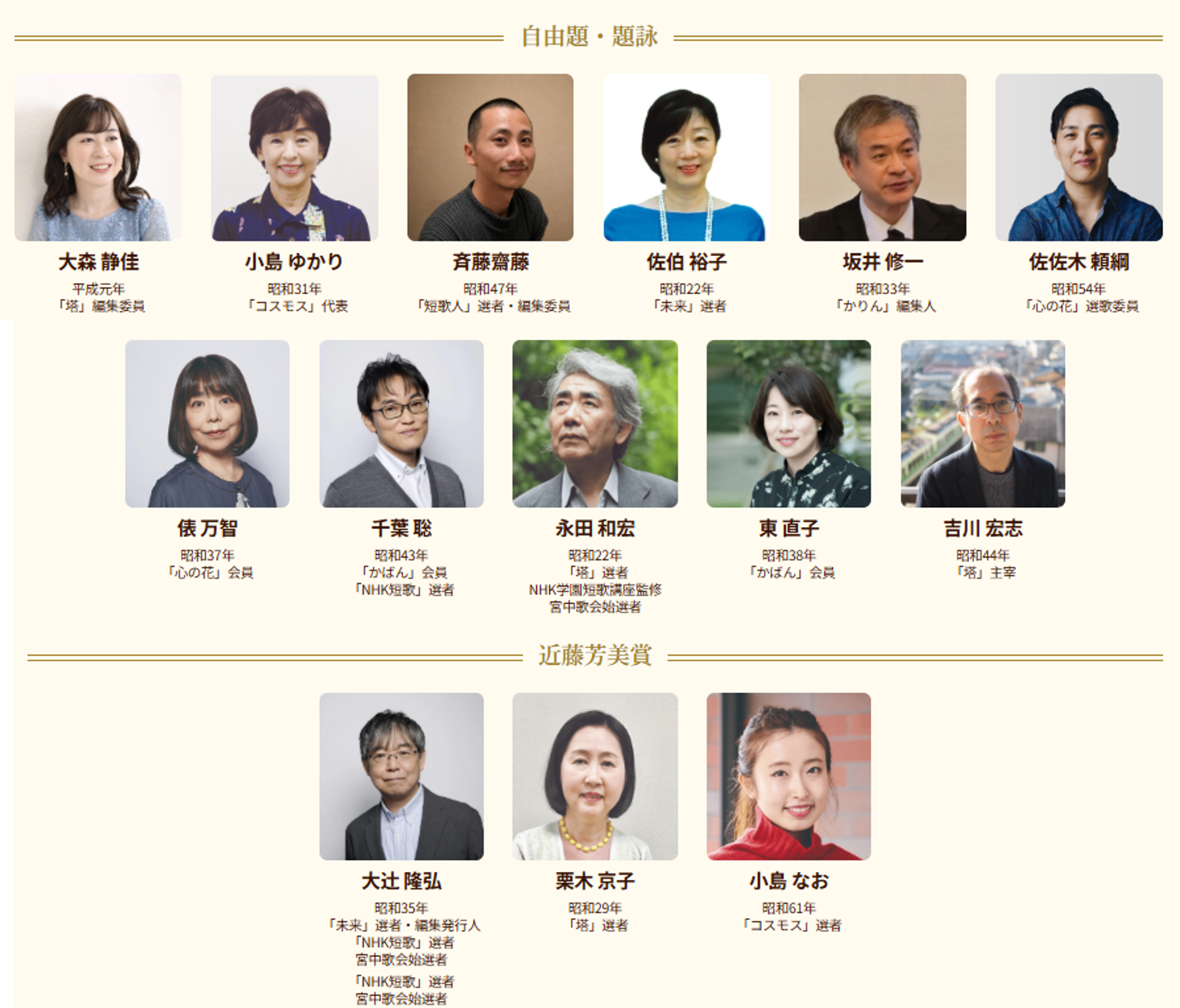 選者一覧(短歌)