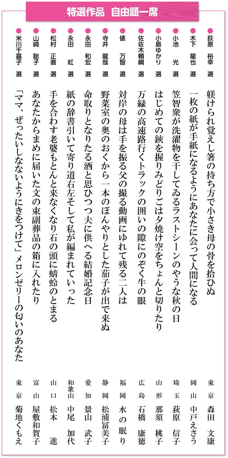 特選作品 自由題一席